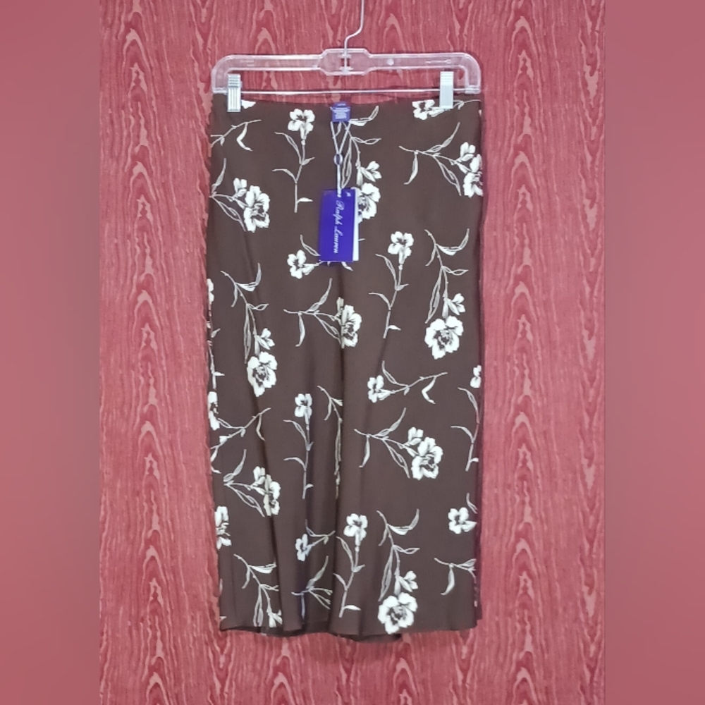 RALPH LAUREN PURPLE LABEL Brown Floral Midi Skirt Size 4